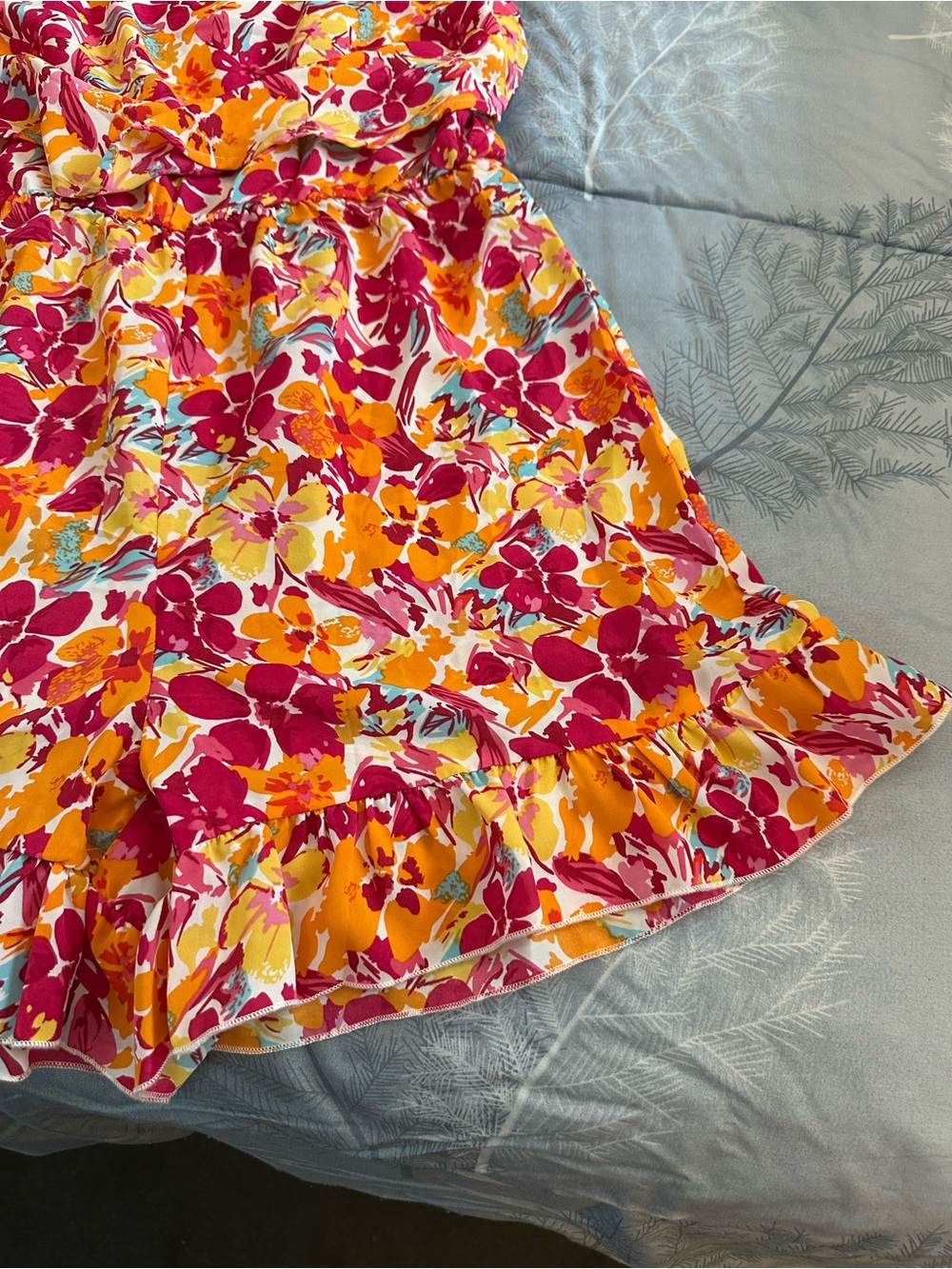 EUC Floral Romper - Bright Pink & Orange UNBRANDED Sz L - Picture 4 of 11